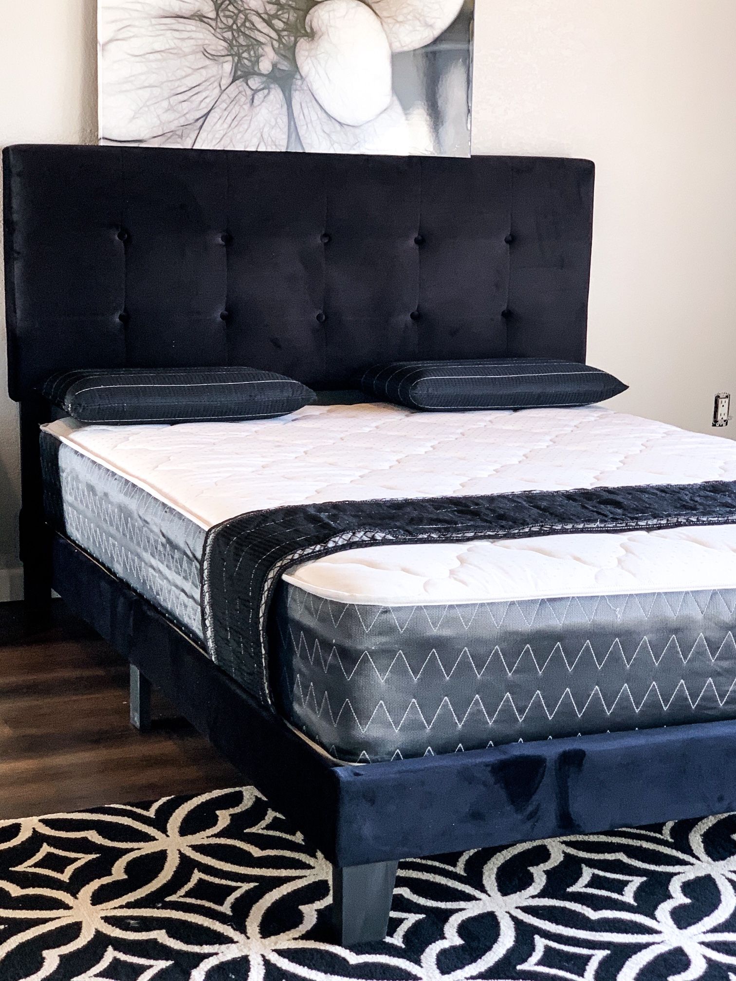 Queen Black Velvet Bed Plus Queen Plush Mattress (Free Delivery ) Home & Garden