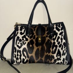 Cavalcanti calf hair genuine black leather leopard print Italian large bag