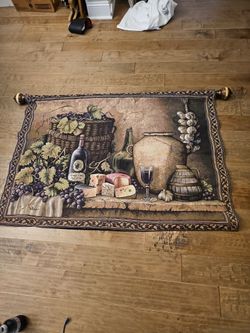 Wine and Cheese Still Life Wall Tapestry