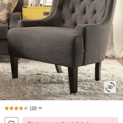 Wingback Tufted Linen Living room Club Chair - Charcoal 