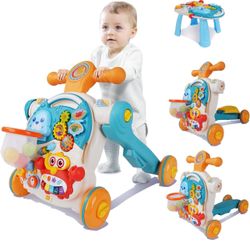 Brandnew 5 in 1 Baby Push Walkers and Activity Center, Sit-to-Stand Learning Walker, Assemble As Scooter/Motorbike/Activity Center/Detachable Panel, W