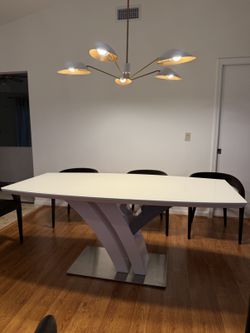 Modern White Dining Table with Steel Base