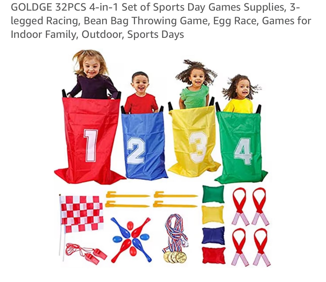 4-in-1 Set of Sports Day, Bean Bag, 3 Leg Race, Egg Race