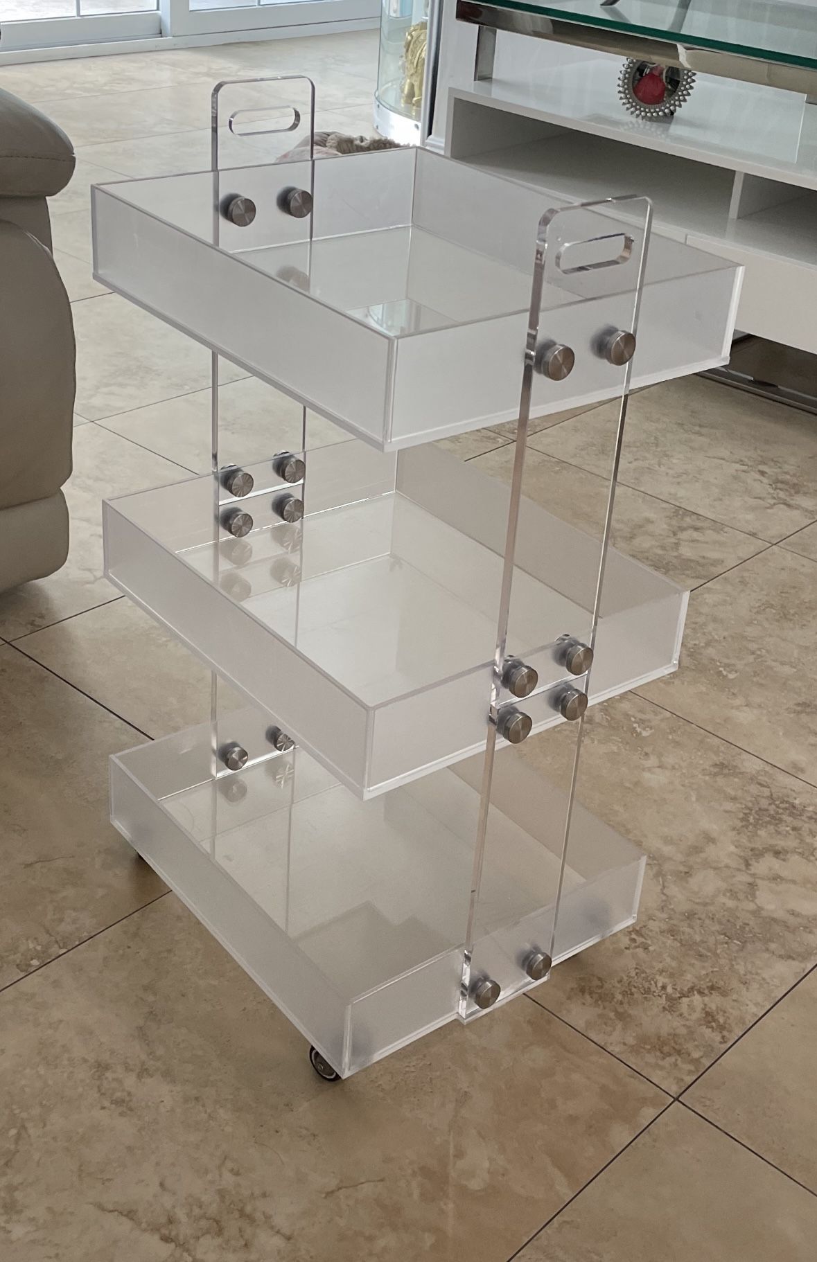 3-Tier Acrylic Bar Cart,Storage Rolling Cart with Wheels,Clear Acrylic Side Table for Office School and Home