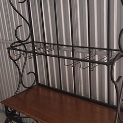 iron and cherry 3-tier decorative wine rack and baker's rack.