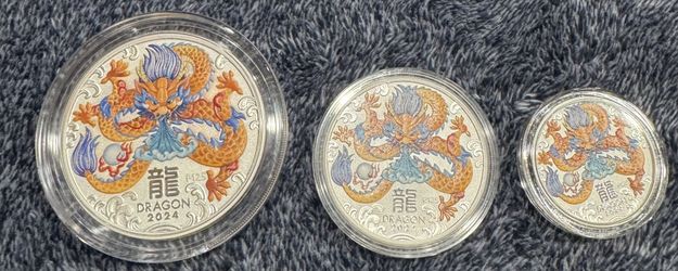 Silver Set 2,1,1/2 Oz 2024 Colorized Year Of DragĂłn