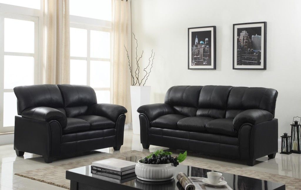 New - Plush Black Leather Sofa/Loveseat *FREE DELIVERY*