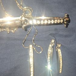 Bracelet Necklace Earrings Silver Tone Bling Screw Detail Hinged Bangle Bracelet 7”