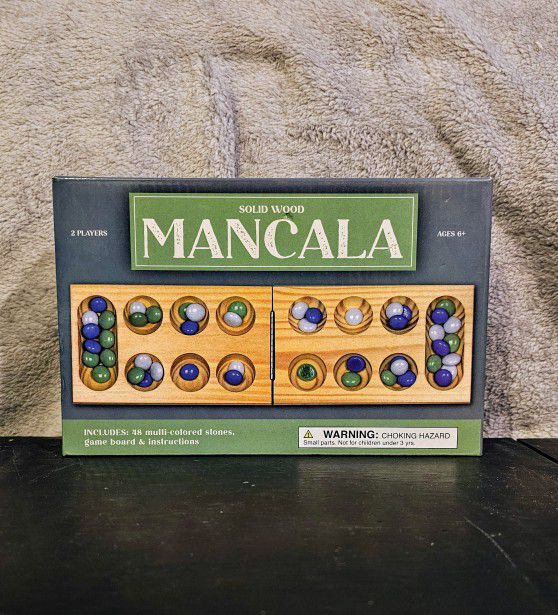 Mancala Strategy Game With Solid Wood Game Board And 48 Multi-colored Stones  