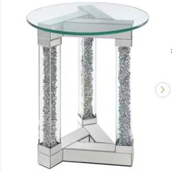 Coaster Octave 19.75 in. Mirrored Square Post Legs Round Glass Top end table