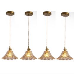 Set of 4 Gold Brass Vintage Adjustable Hanging Lights