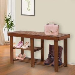 Wooden Entryway Bench with Shoe Rack
