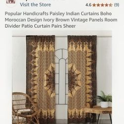 Popular Indian Curtains Boho Moroccan Design Ivory Brown Vintage Panels Room Divider Patio Curtain Pairs Sheer