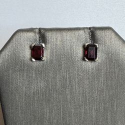 925 Sterling Silver Art Deco Genuine Rhodolite Garnet Earrings
