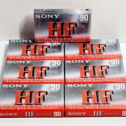 (Lot Of 7) New Sealed Sony HF High Fidelity Normal Bias Cassette Tape 90 Minutes. The image shows a Sony HF 90 High Fidelity Normal Bias Audio Cassett