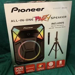 Pioneer PSX615 700W Bluetooth Party Speaker - Karaoke (2 Mics+Guitar), LED Lights, Wheels, FM