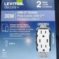 Leviton 30W USB C-PORT WALL OUTLET 2-pack