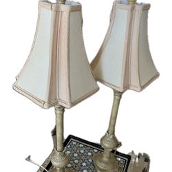 Antique Egypt Imported Beige Table Lamps - Set of 2