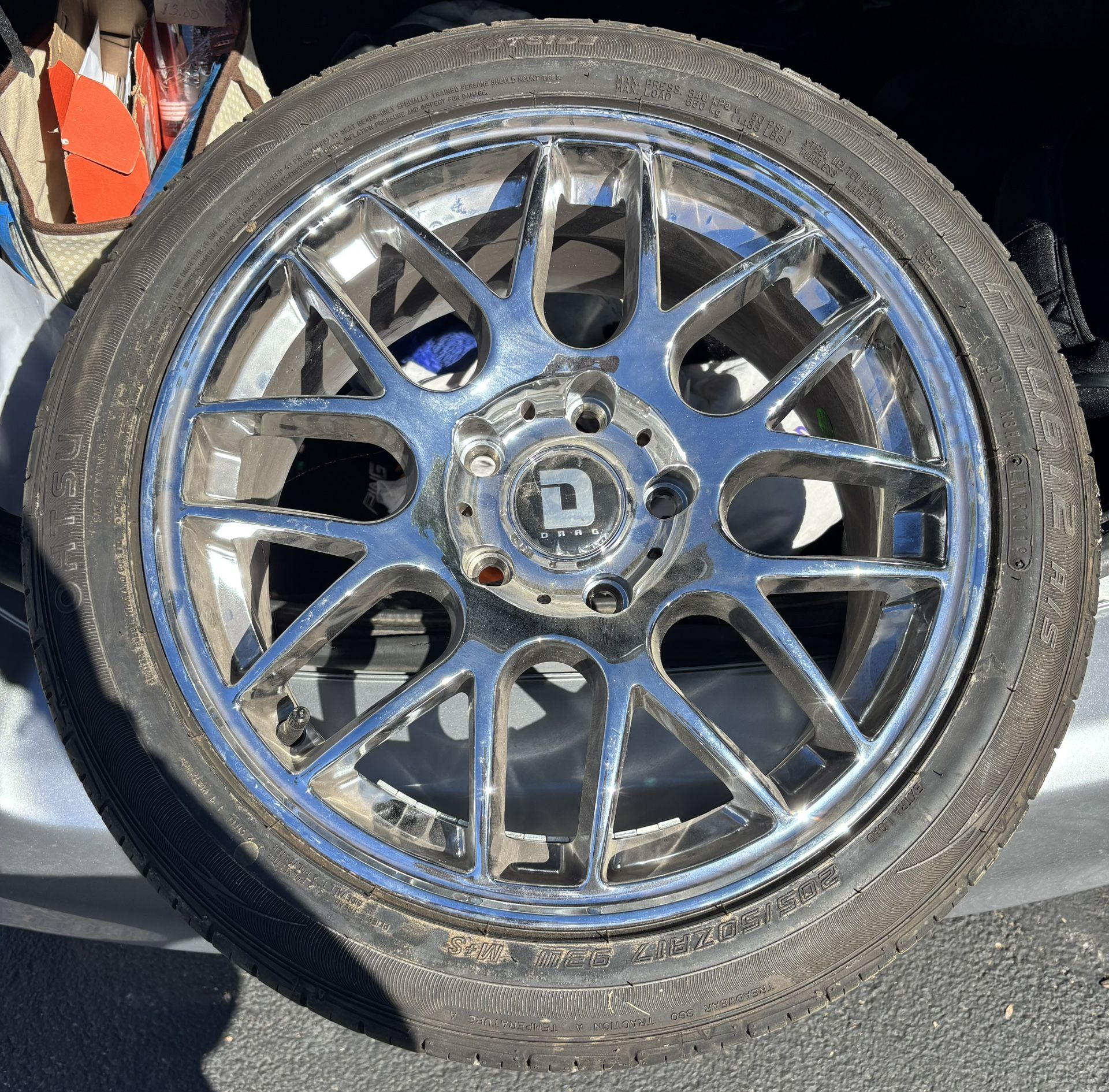 1 Drag DR37 17” Chrome Wheel With Ohtsu FP0612 a/s