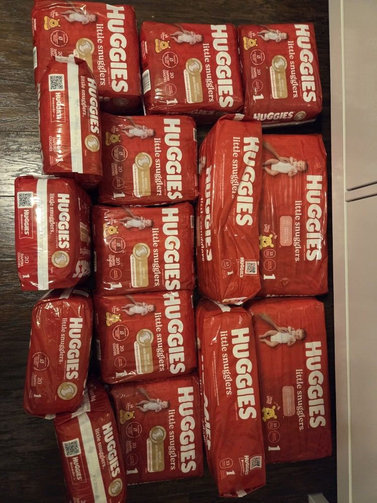 Over 350 Size 1 Diapers Lot