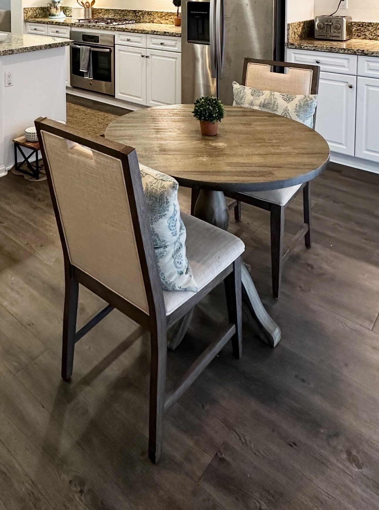 World Market dining table + upholstered chairs
