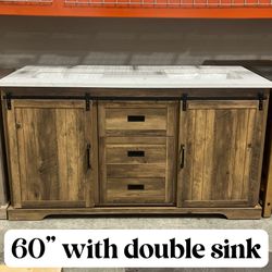60" Bathroom Vanity Barn Door Stone Countertop (Open Box)