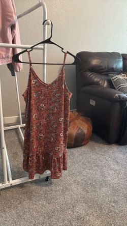 Floral Rust Orange Spaghetti Strap Mini Dress (Size M)