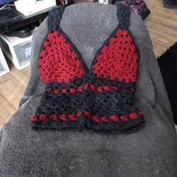 Glitter Crochet Maroon Black Halter Top