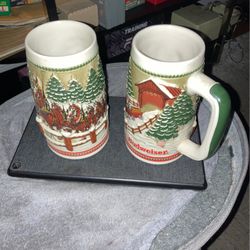 2 Budweiser Holiday Steins/Mugs By Ceramarte