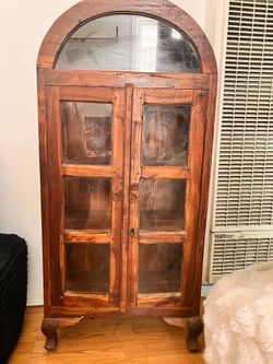 Vintage Solid Wood Arched Glass Display Cabinet / Bookcase