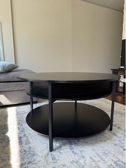 Black Round Lift-Top Wood Coffee Table with Storage