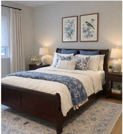 Dark Wood Sleigh Bed Frame - Queen