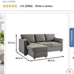 Coddle Luke Fabric Sleeper Sofa with Reversible Chaise and Storage, Gray