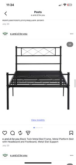 Black Twin Metal Bed Frame, Metal Platform Bed with Headboard and Footboard, Metal Slat Support