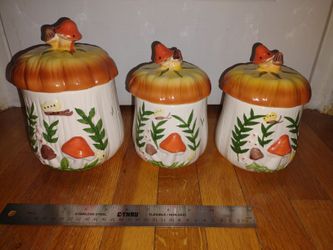 Mushroom Retro Canisters Vintage 80s 3 Piece Made In Taiwan