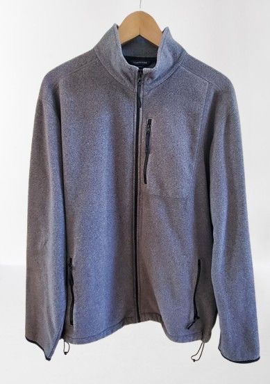 Lands' End Light Men's Thermacheck Fleece Gray Jacket Size 42-44