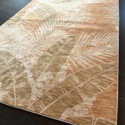 Palm 7’7x10’9 Beige Tan Green Leaf Indoor Area Rug