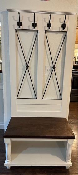 Pier 1 Solid One-Piece Entryway Hall Tree with Bench & Coat Hooks