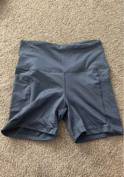 Blue-Gray High-Waist Biker Shorts with Pockets