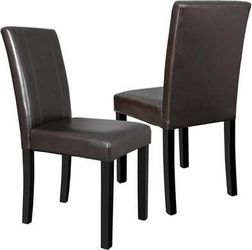 New Set of 2 Brown PU Leather Modern Dining Chairs