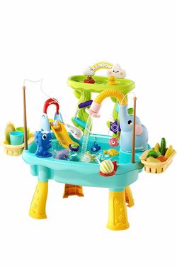 Brand New in a box 4-in-1 Sand Water Table for Toddlers 1-3, Kids Sensory Table with Electric Water Pump & Elephant Faucet, Play Kitchen Sink with Foo