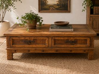 Rustic Solid Wood Coffee Table with 2 Drawers | Hacienda Style