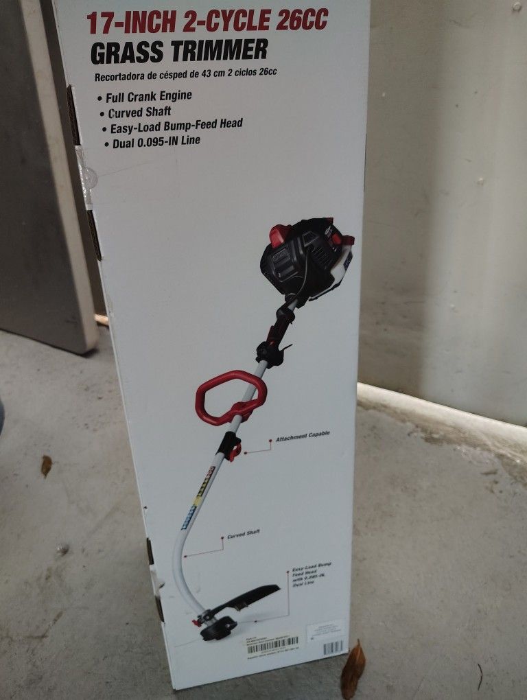 Gas 17" Grass String Trimmer Curved Shaft 26cc 2 Cycle Full Crank Engine Weed Wacker Eater