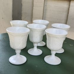 6 Vintage Milk Glass Goblets