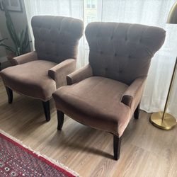 Velvet Tufted Wingback Chairs - $30 Each