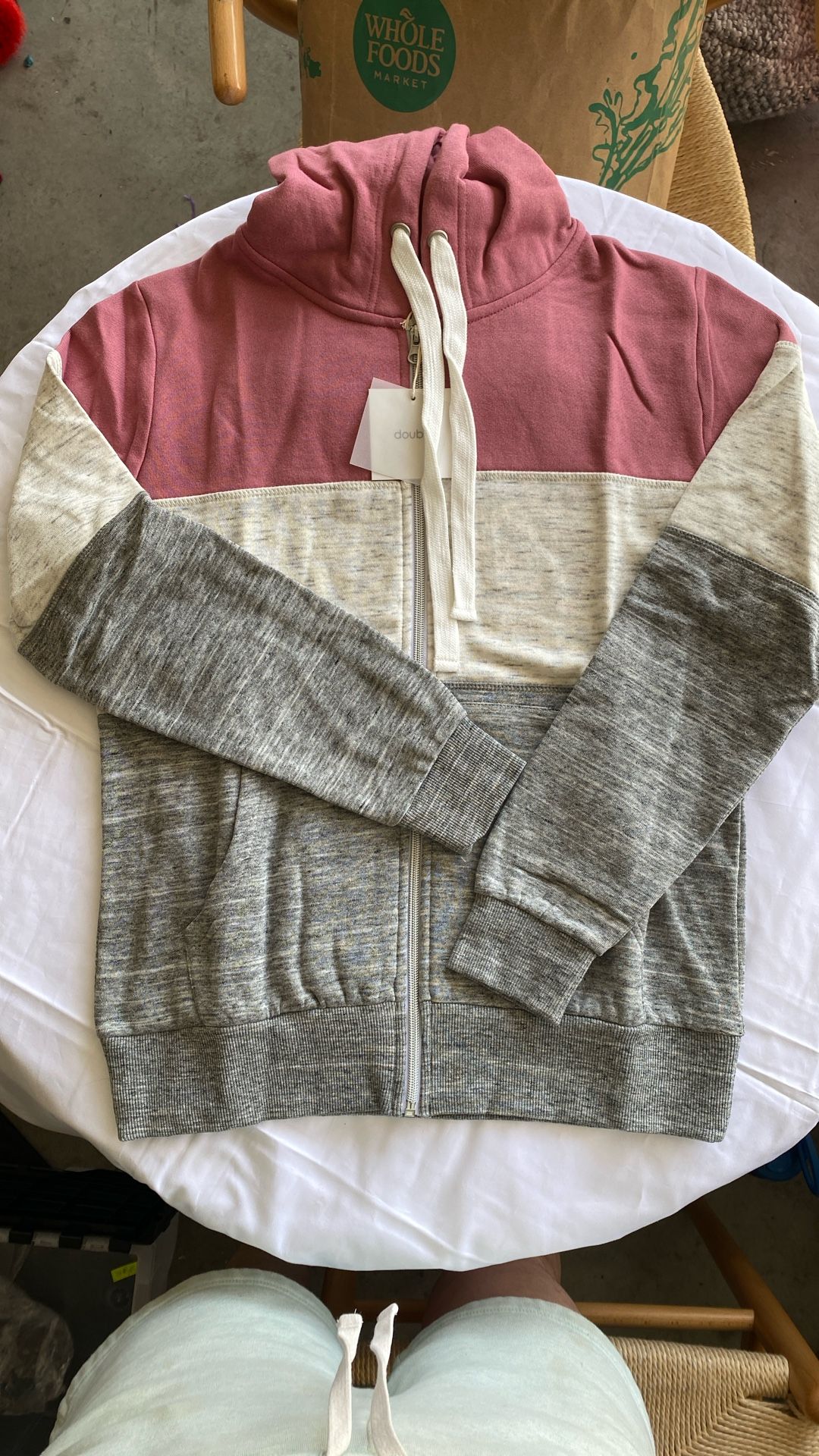 New Women Pink Multi Stripped Hoody Size M