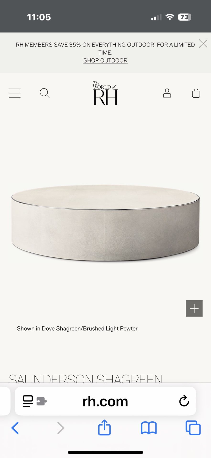 Restoration Hardware Saunderson Shagreen 60” Round Coffee Table In Dove