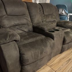 Grey Cloth Recliner Sofa