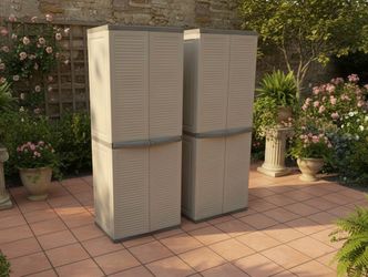 $80 each! Two Plastic Resin Double Door Garden Garage Storage Cabinet Utility Shelf Shelves! Good condition! Delivery Available!  26x18x70in