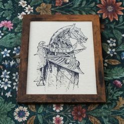 Framed Medieval Armored War Horse Parchment Print 8.5" x 11"